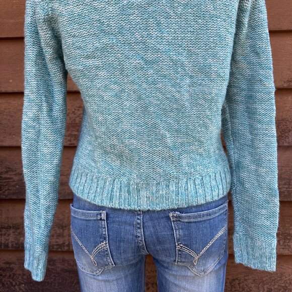 Forever 21 Womens Cable Knit Sweater Aqua Green Size S Ribbed Hem & Cuffs - Picture 8 of 8